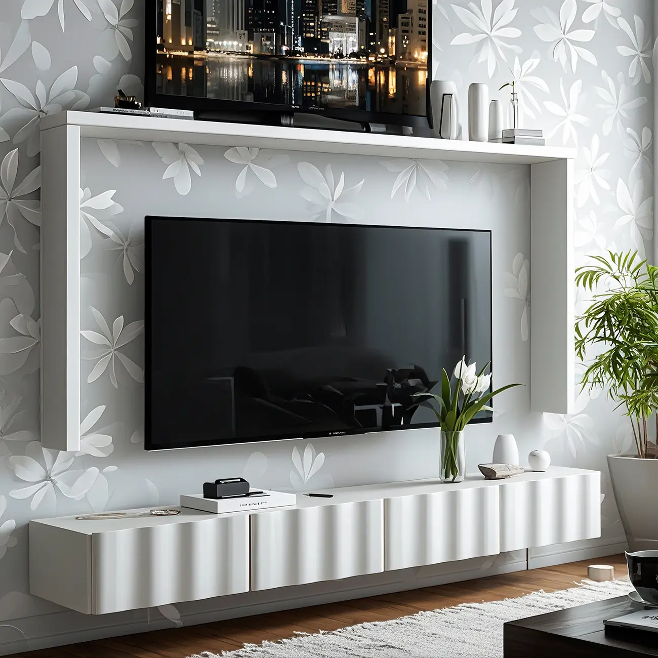 Glam Wooden Mueble Flotante Para TV Stand with Dual Drawers Image - 4 | homeyfad
