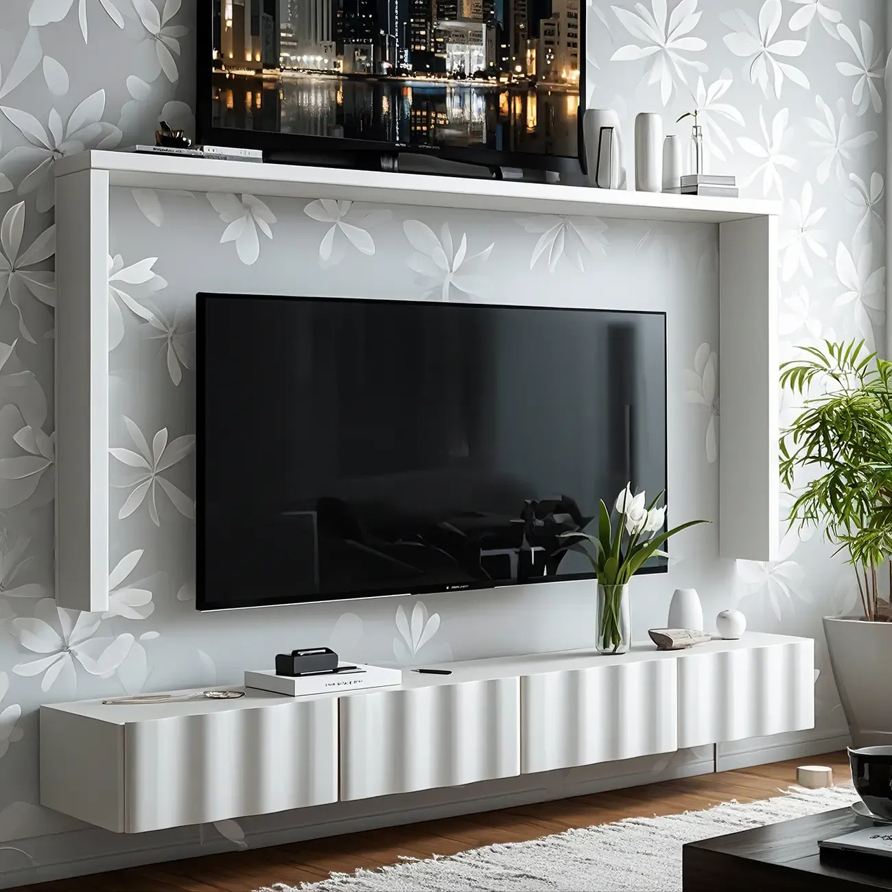 Glam Wooden Mueble Flotante Para TV Stand with Dual Drawers Image - 4