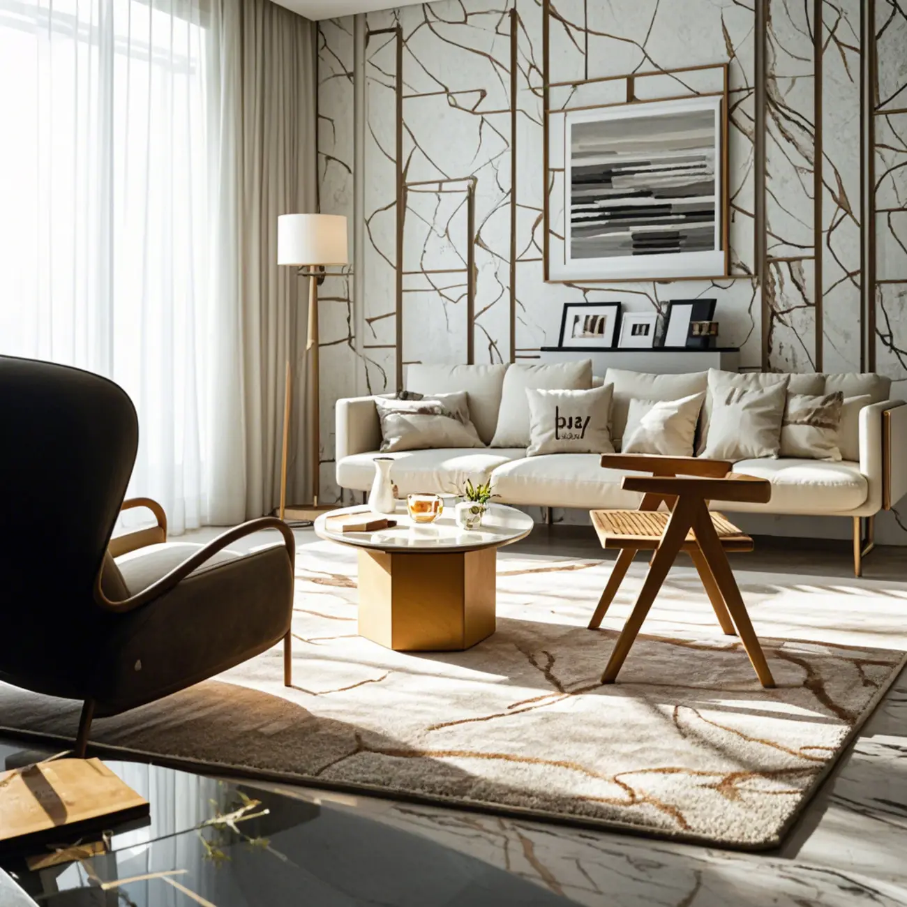 Modern Travertine Round Beige Coffee Table with Small Space Image - 2 | homeyfad