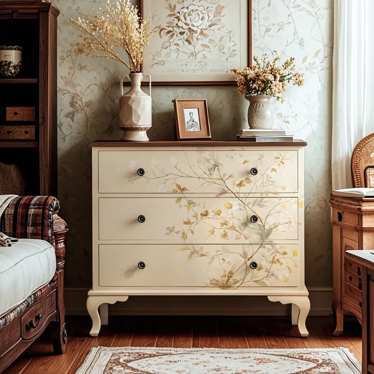 Rustic Off-White Solid Wood Bachelor Chest with 3-Drawers Image - 1 | homeyfad