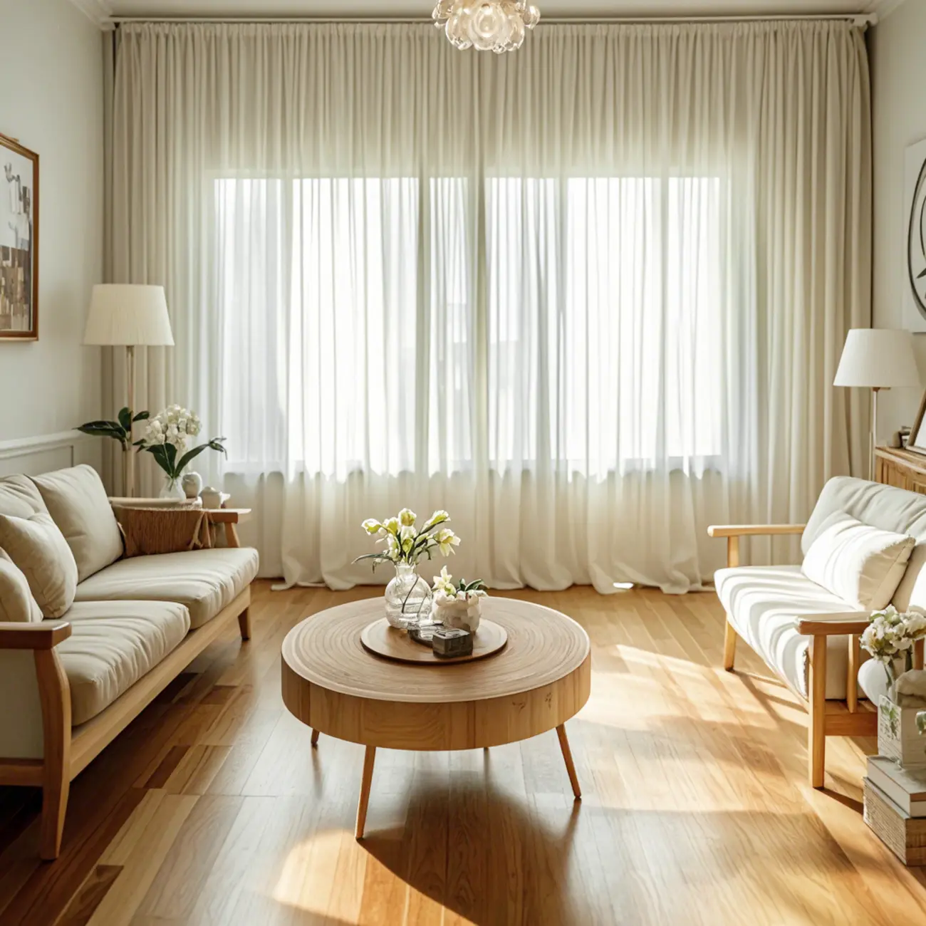 4 Legs Scandinavian Round Coffee Table with Wood Texture Image - 1 | homeyfad