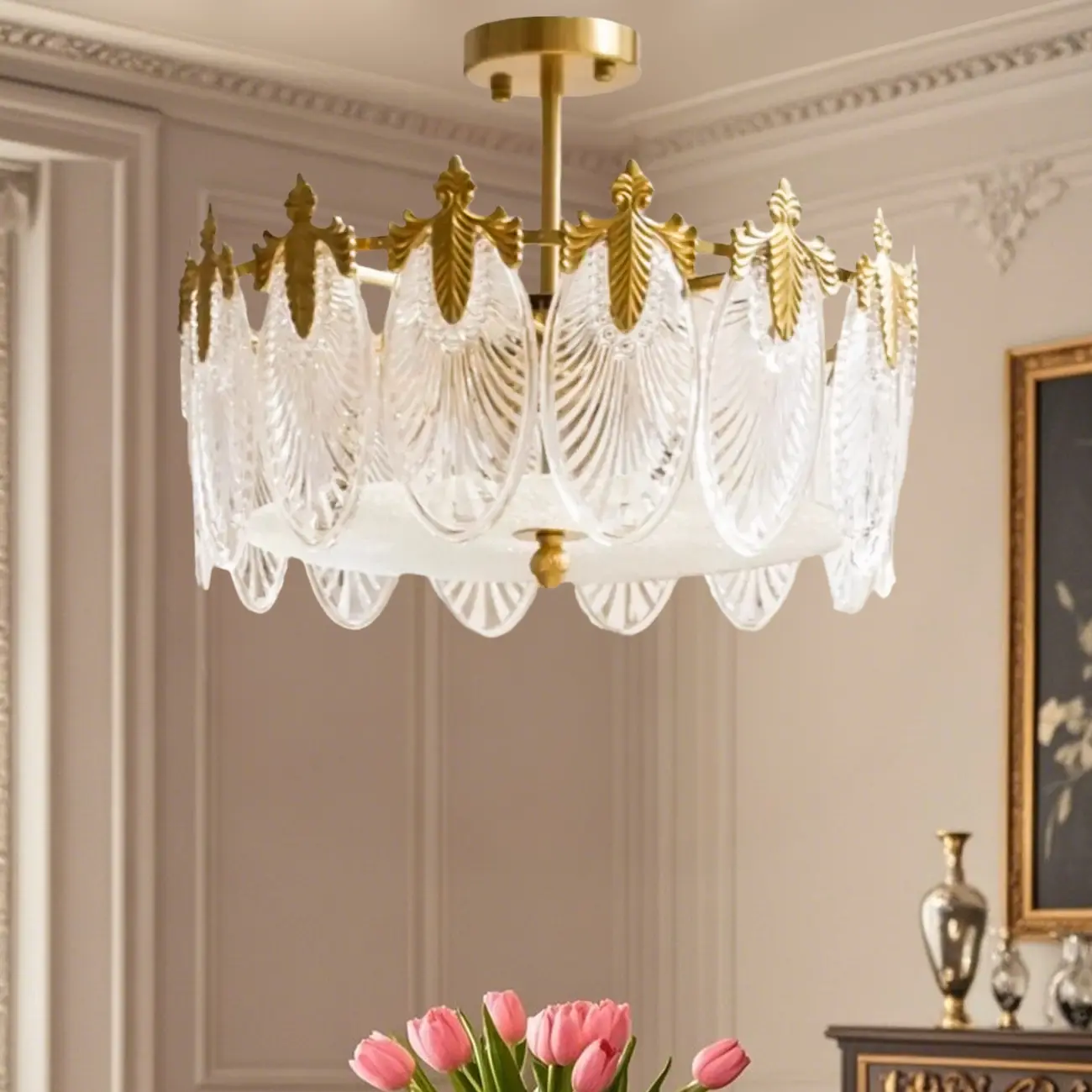 Vintage Glass Leaf Round Ceiling Light for Living Room Elegance Image - 1 | homeyfad