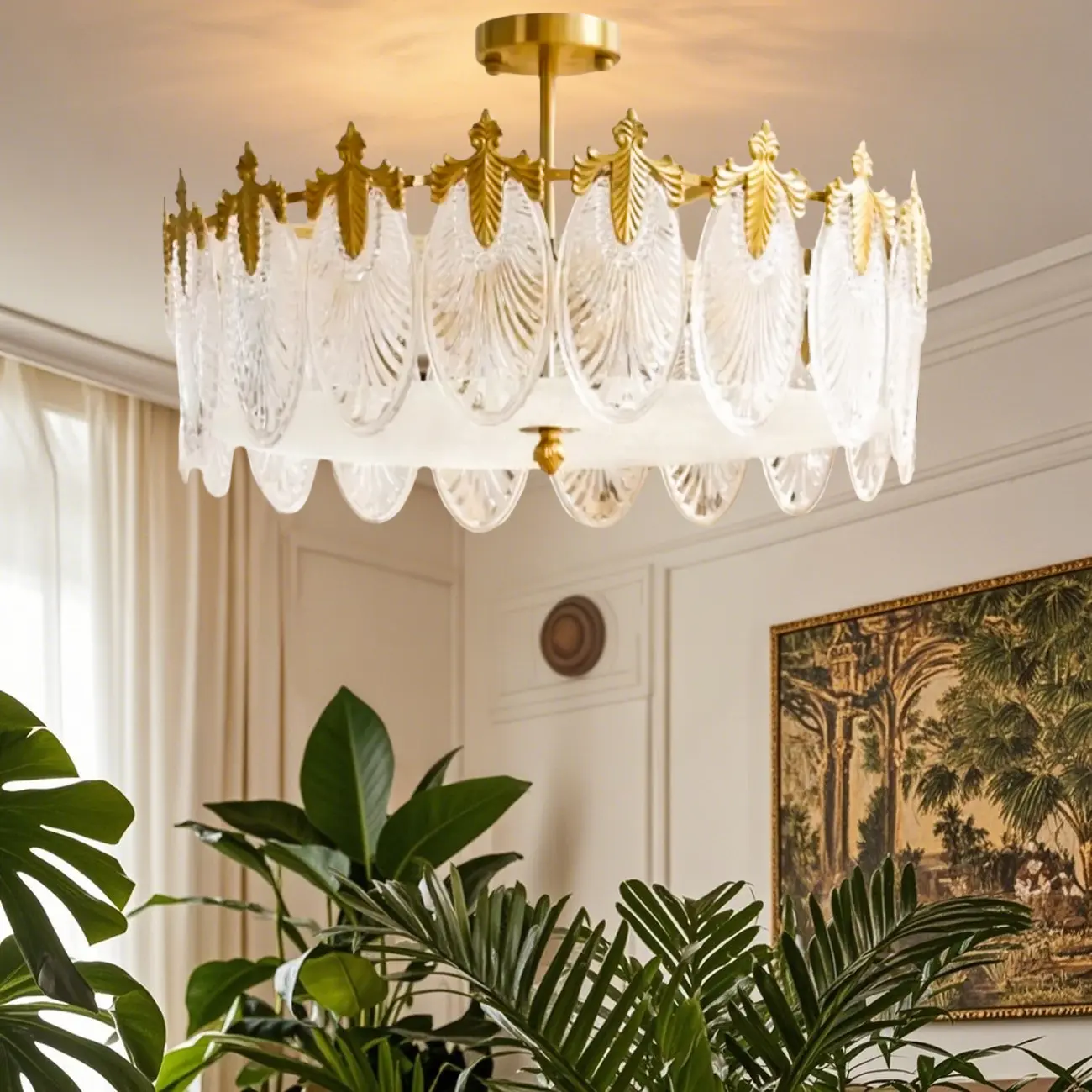 Vintage Glass Leaf Round Ceiling Light for Living Room Elegance Image - 2 | homeyfad