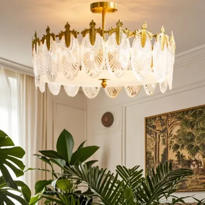 Vintage Glass Leaf Round Ceiling Light for Living Room Elegance Image - 3