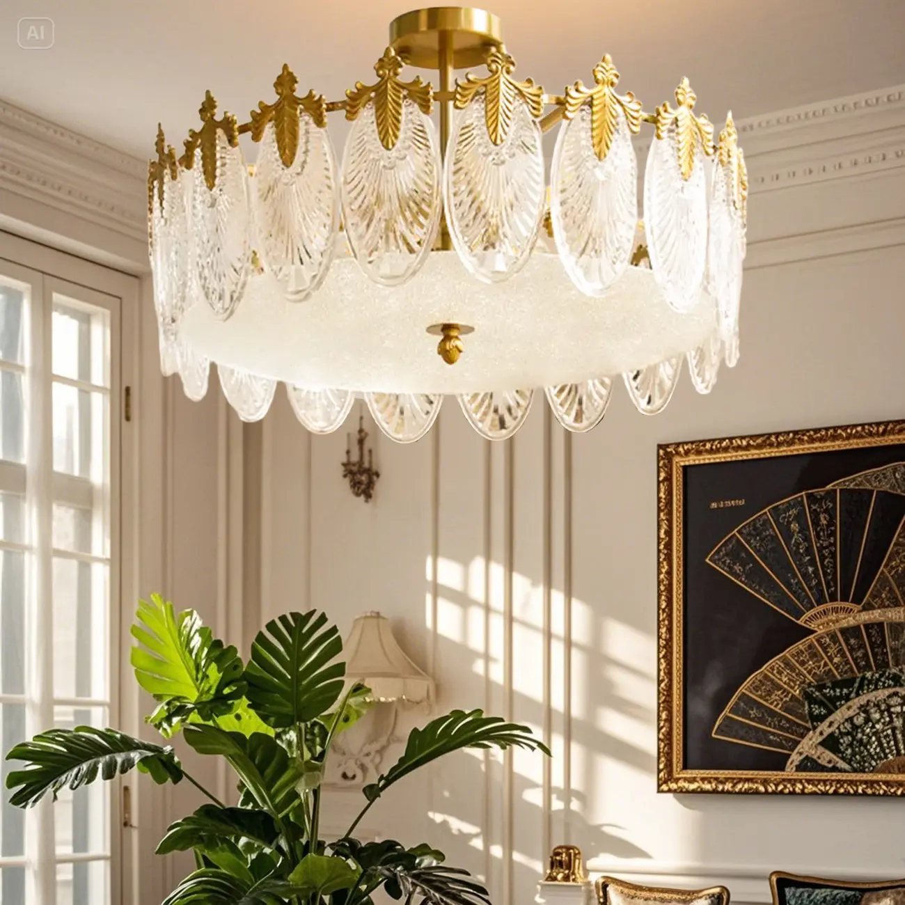 Vintage Glass Leaf Round Ceiling Light for Living Room Elegance Image - 4 | homeyfad