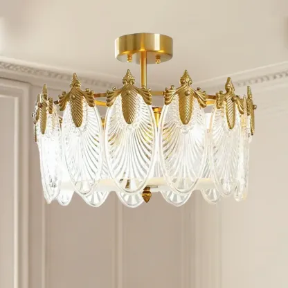 Vintage Glass Leaf Round Ceiling Light for Living Room Elegance Image - 8
