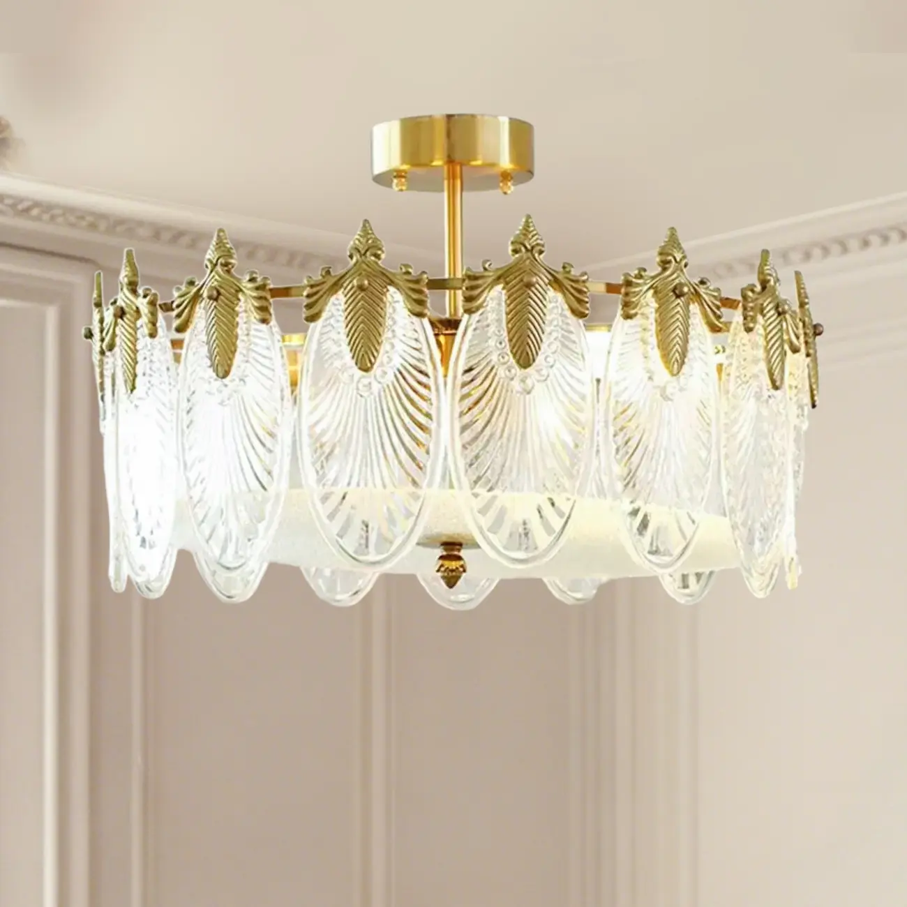 Vintage Glass Leaf Round Ceiling Light for Living Room Elegance Image - 9 | homeyfad