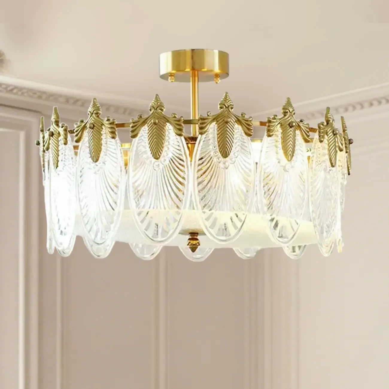 Vintage Glass Leaf Round Ceiling Light for Living Room Elegance Image - 9