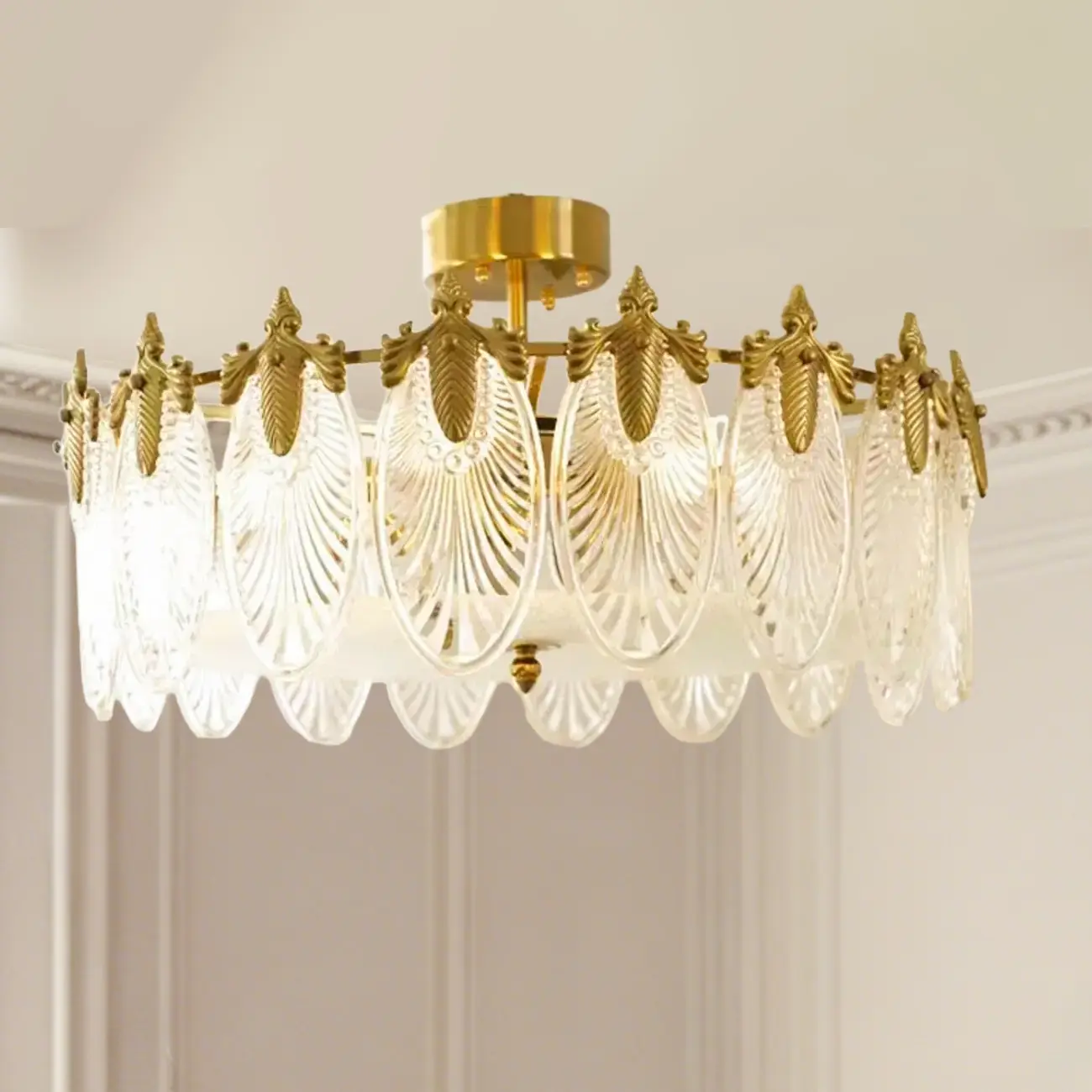 Vintage Glass Leaf Round Ceiling Light for Living Room Elegance Image - 11 | homeyfad