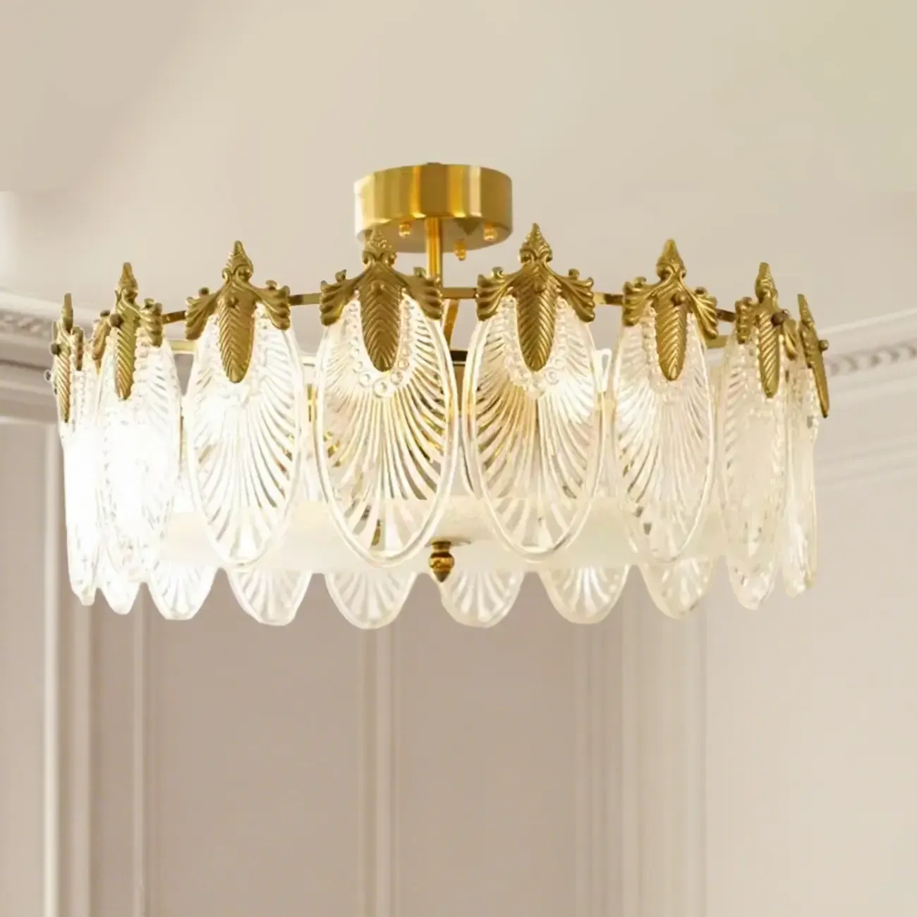 Vintage Glass Leaf Round Ceiling Light for Living Room Elegance Image - 11