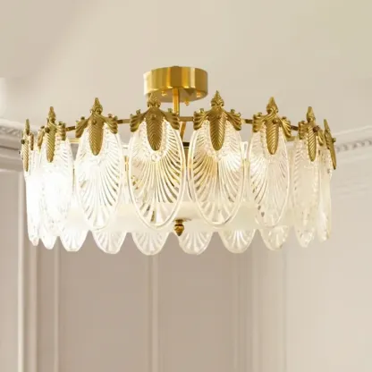 Vintage Glass Leaf Round Ceiling Light for Living Room Elegance Image - 11