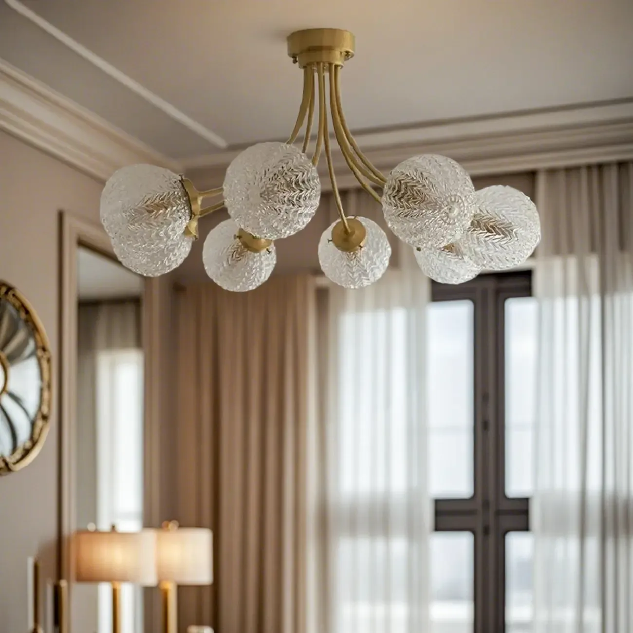 Elegant 6-Light Globe Glass Golden Semi Flush Ceiling Light Image - 2