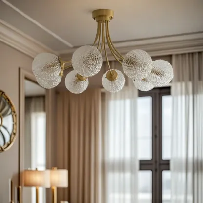 Elegant 6-Light Globe Glass Golden Semi Flush Ceiling Light Image - 2