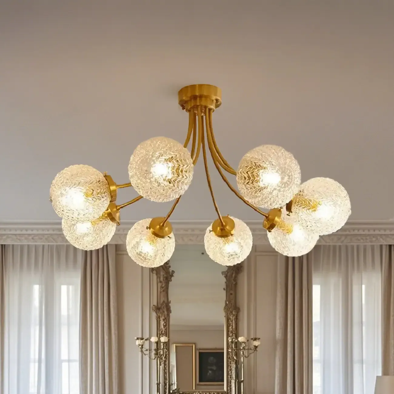 Elegant 6-Light Globe Glass Golden Semi Flush Ceiling Light Image - 4