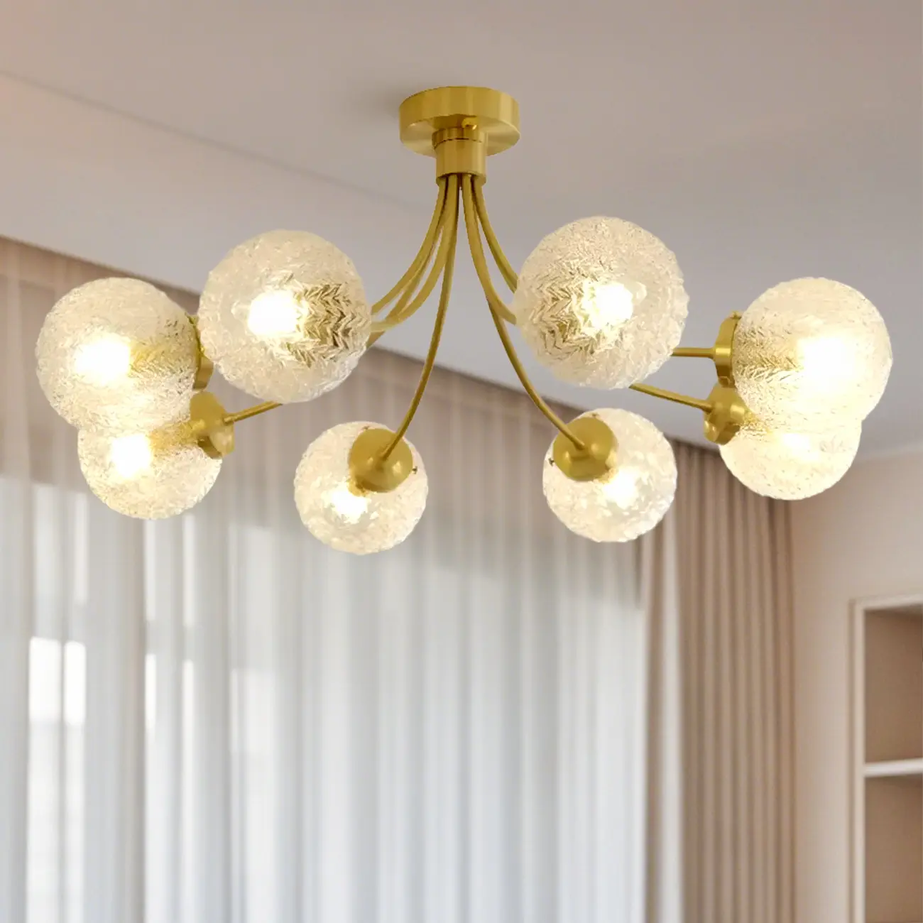 Elegant 6-Light Globe Glass Golden Semi Flush Ceiling Light Image - 11 | homeyfad
