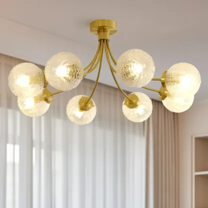 Elegant 6-Light Globe Glass Golden Semi Flush Ceiling Light Image - 11