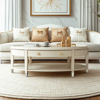 Luxury Oval Wood Coffee Table with Drawer for Living Room  Image - 2