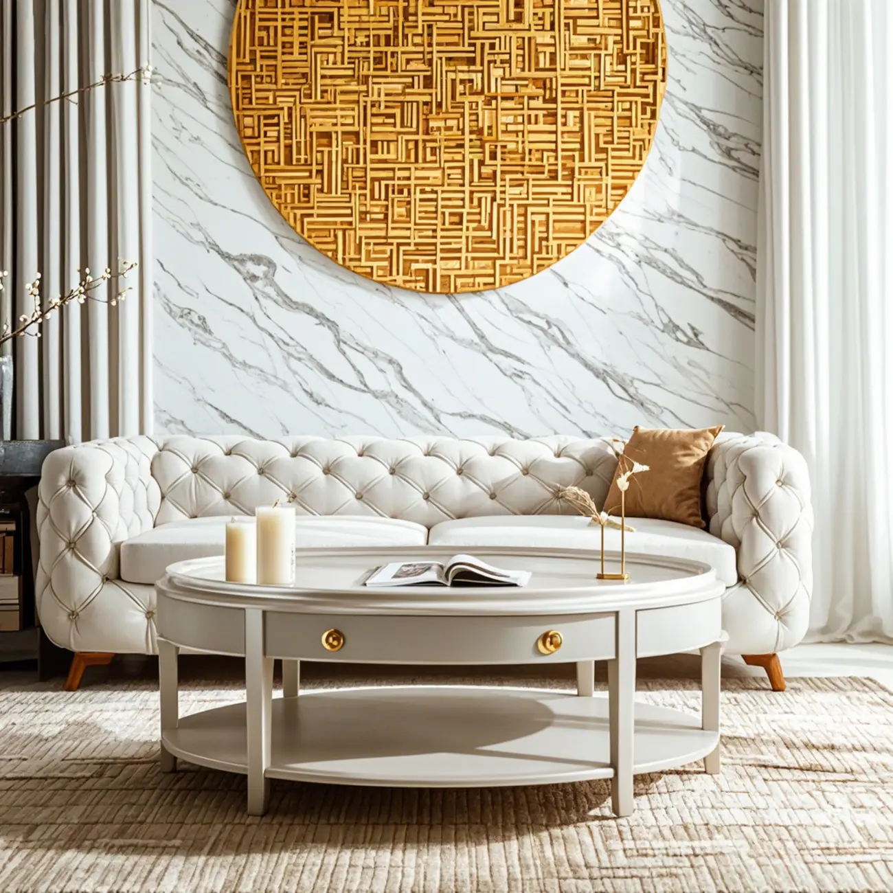 Luxury Oval Wood Coffee Table with Drawer for Living Room  Image - 3 | homeyfad