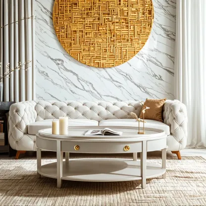 Luxury Oval Wood Coffee Table with Drawer for Living Room  Image - 3