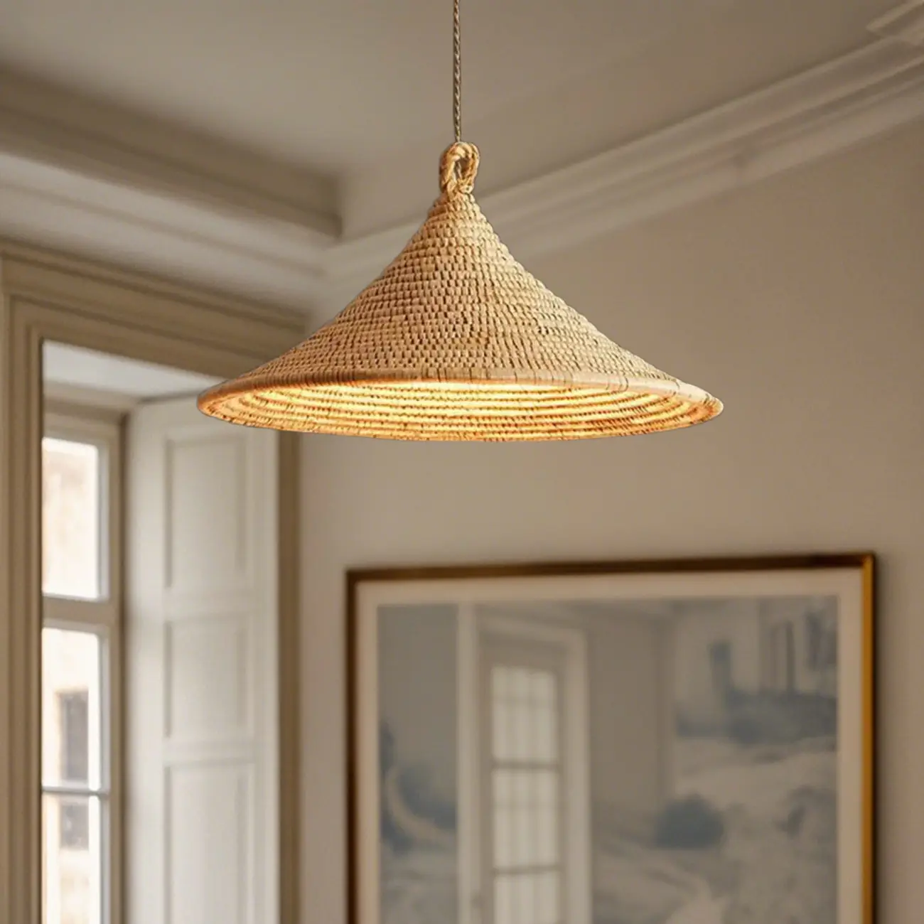 Southeast Asia Style Rattan Cone Pendant Lamp for Decor Image - 1 | homeyfad