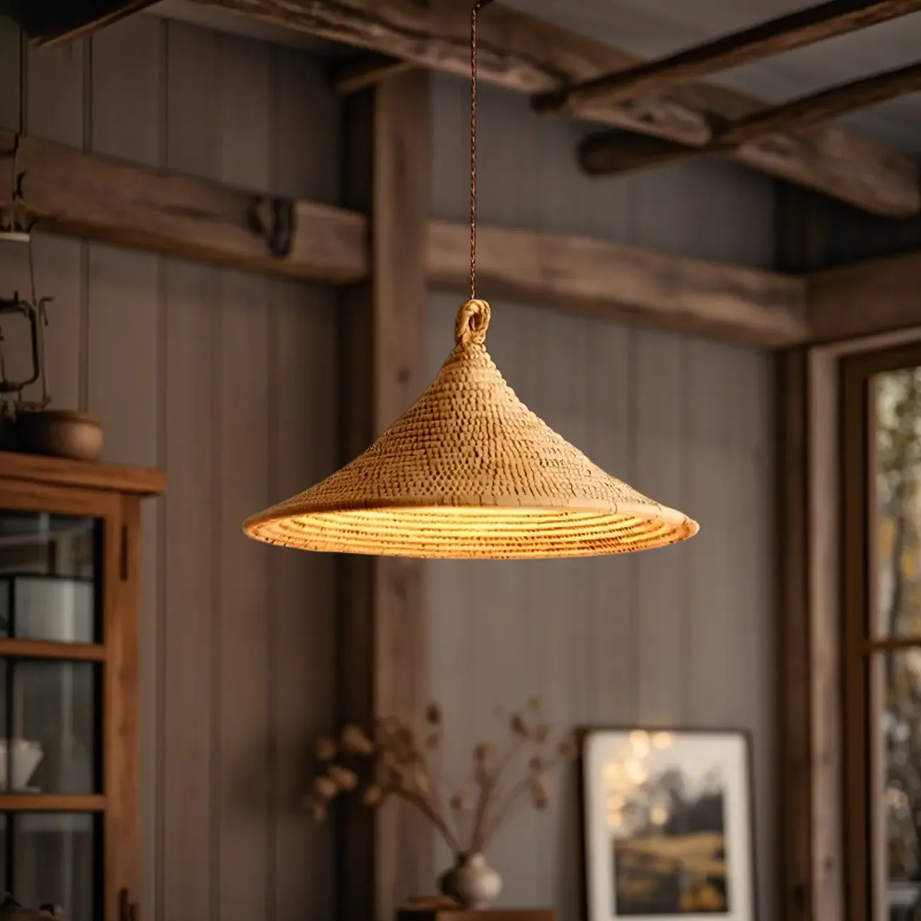 Southeast Asia Style Rattan Cone Pendant Lamp for Decor Image - 2