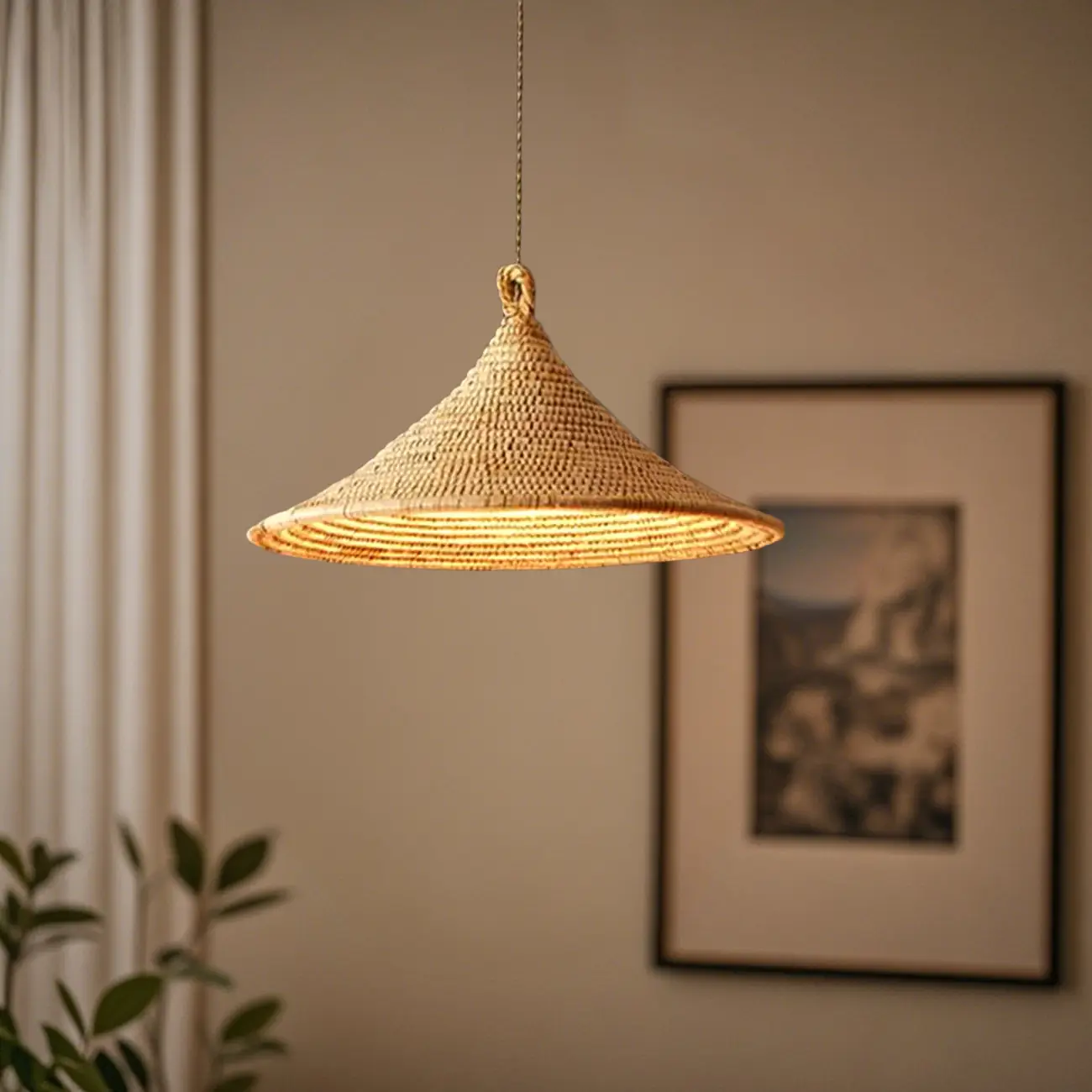 Southeast Asia Style Rattan Cone Pendant Lamp for Decor Image - 4 | homeyfad