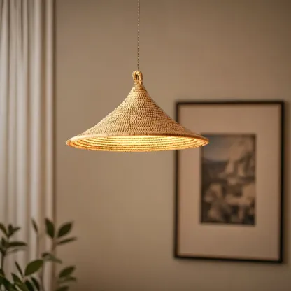 Southeast Asia Style Rattan Cone Pendant Lamp for Decor Image - 4