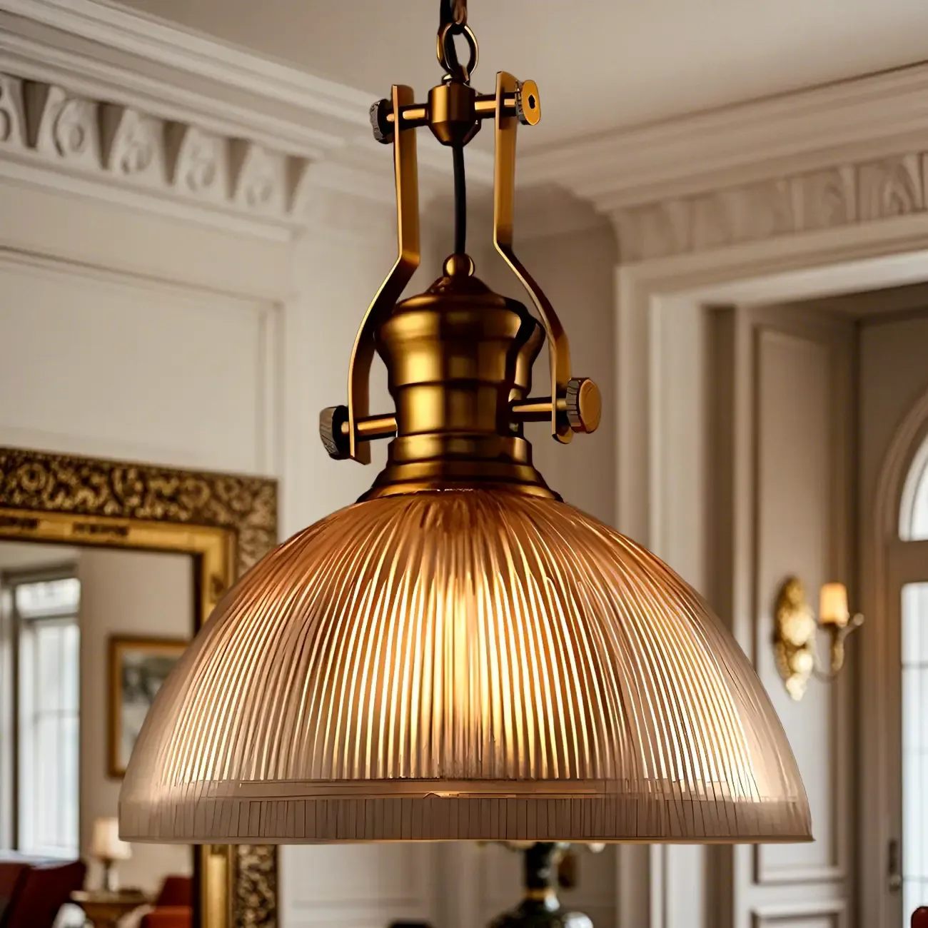 Industrial Amber Stripe Glass Dome Pendant Lamp for Indoor Use Image - 1