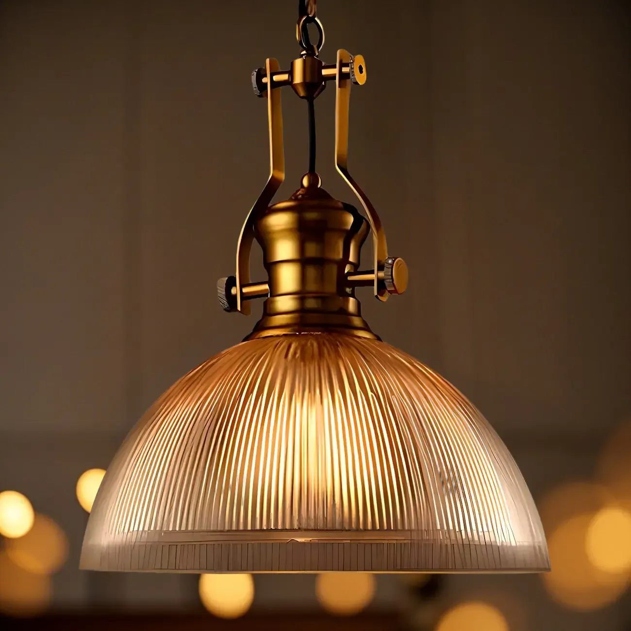 Industrial Amber Stripe Glass Dome Pendant Lamp for Indoor Use Image - 2