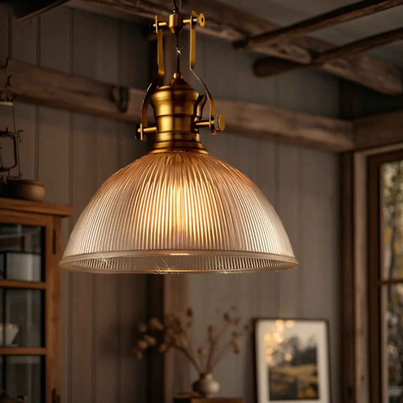 Industrial Amber Stripe Glass Dome Pendant Lamp for Indoor Use Image - 4 | homeyfad