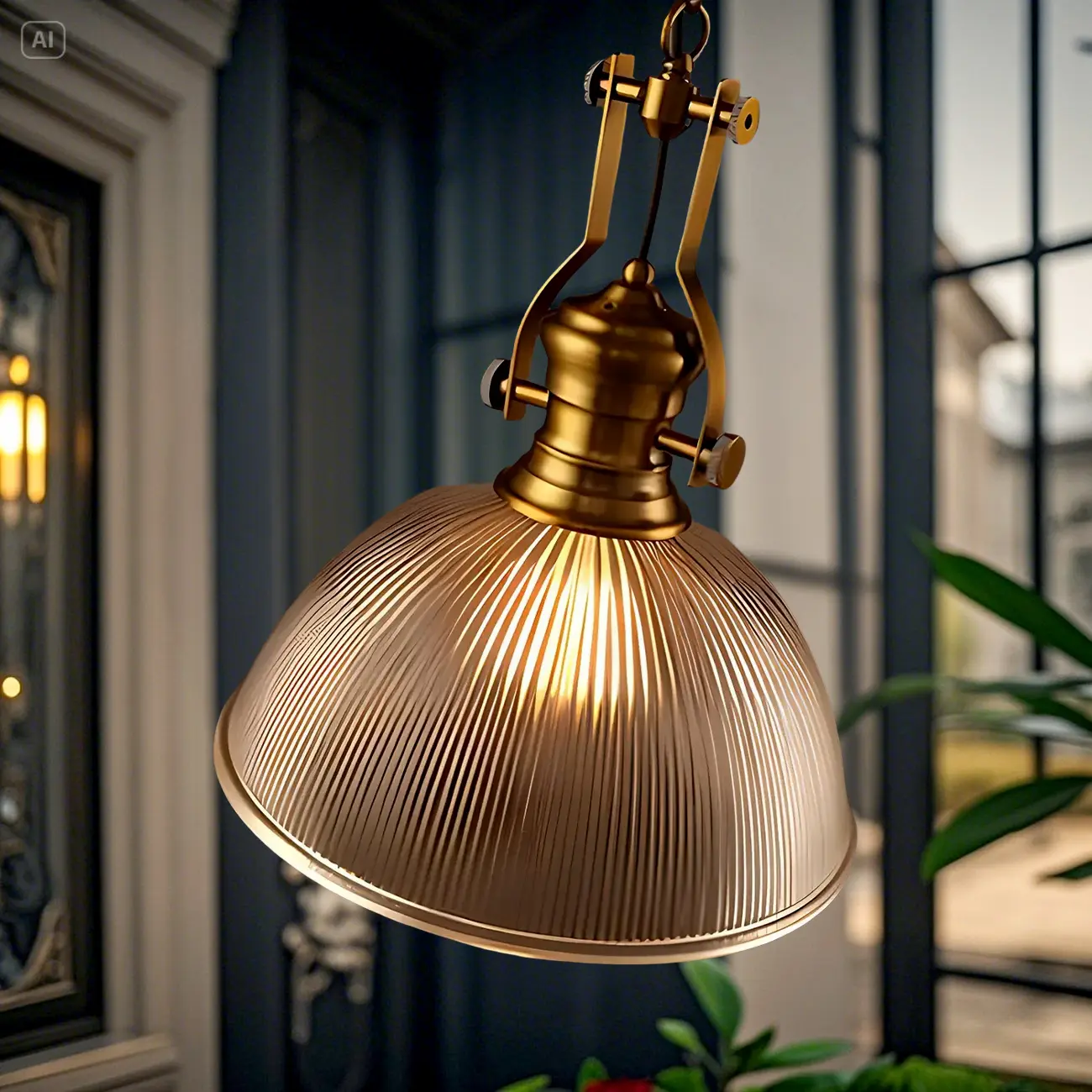 Industrial Amber Stripe Glass Dome Pendant Lamp for Indoor Use Image - 5 | homeyfad