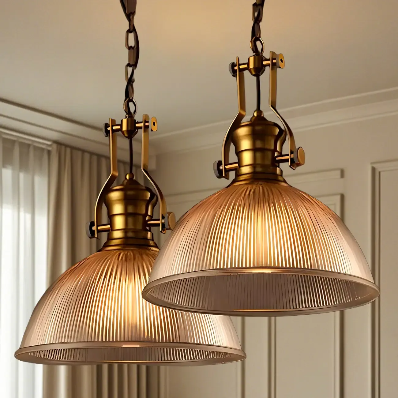 Industrial Amber Stripe Glass Dome Pendant Lamp for Indoor Use Image - 6
