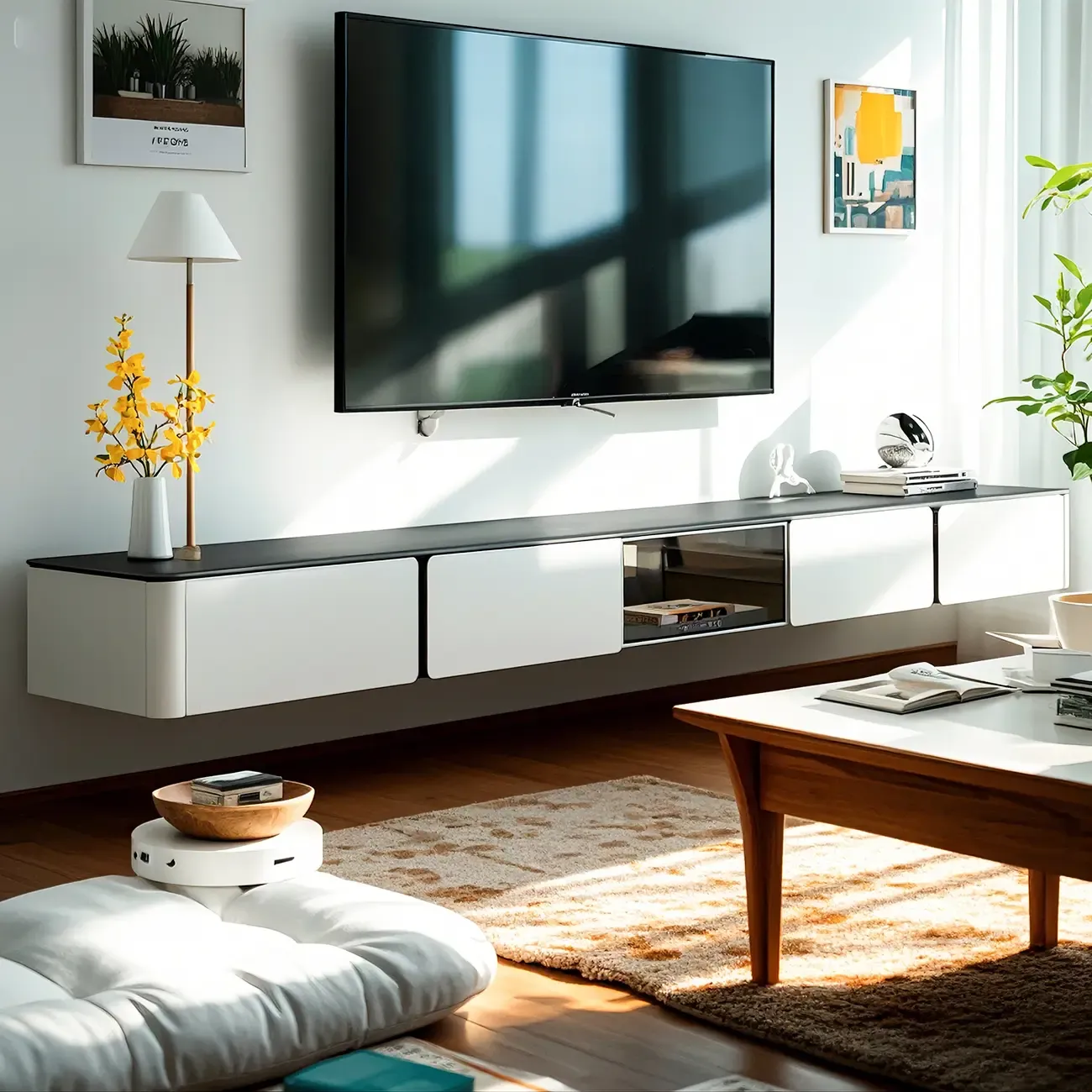 Stylish Stone Mueble Para TV Stand with Cable Management Image - 1