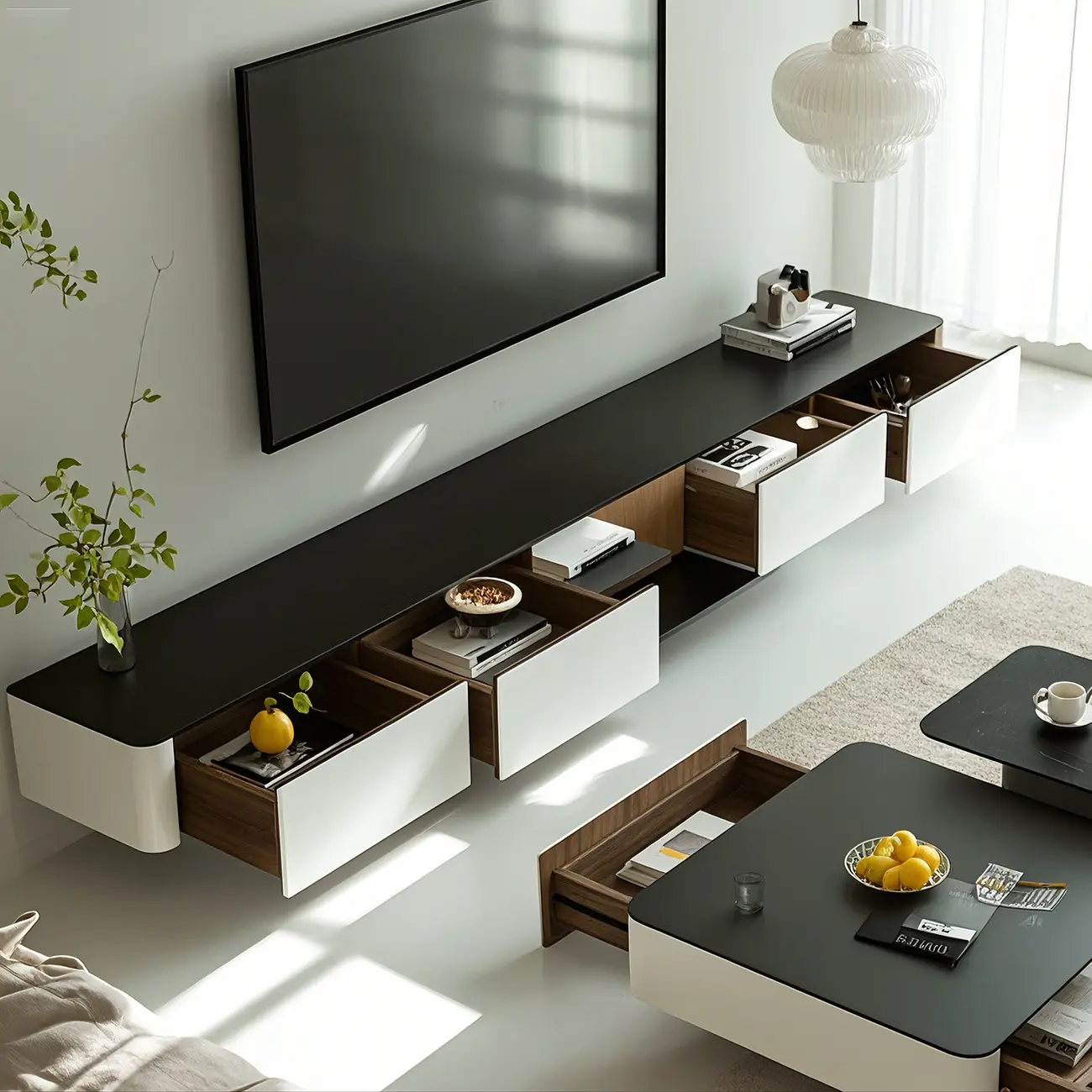 Stylish Stone Mueble Para TV Stand with Cable Management Image - 3 | homeyfad