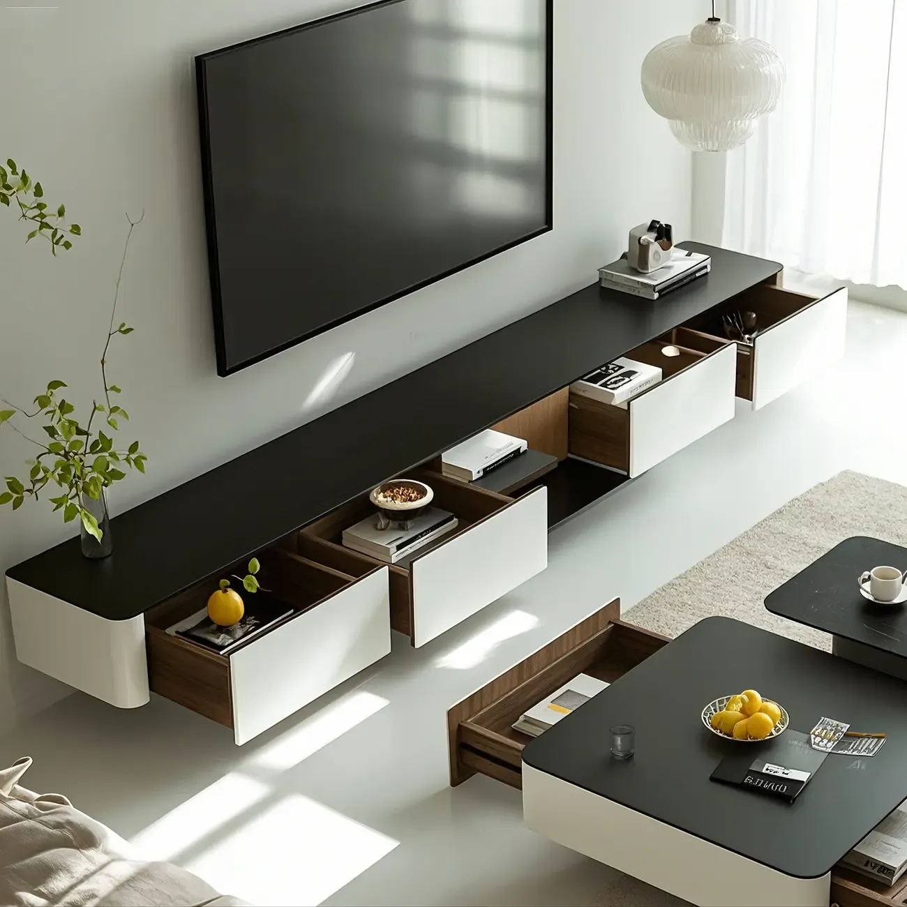 Stylish Stone Mueble Para TV Stand with Cable Management Image - 3