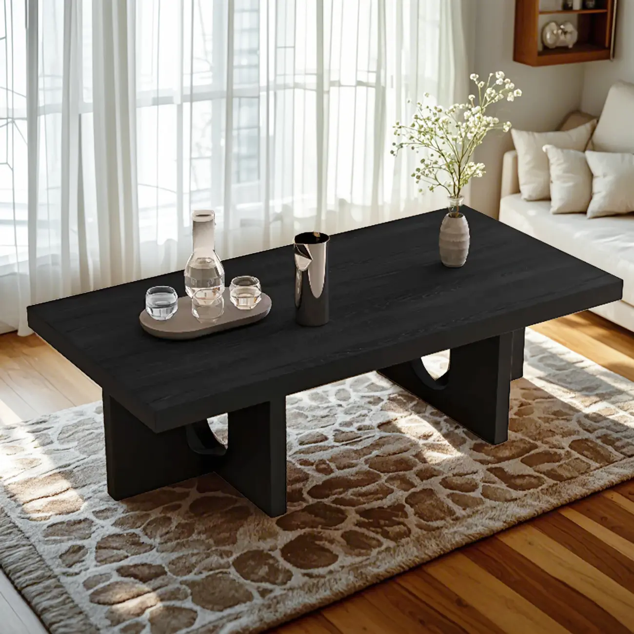 Minimalist Black Wood Rectangular Coffee Table for Living Room Image - 1 | homeyfad