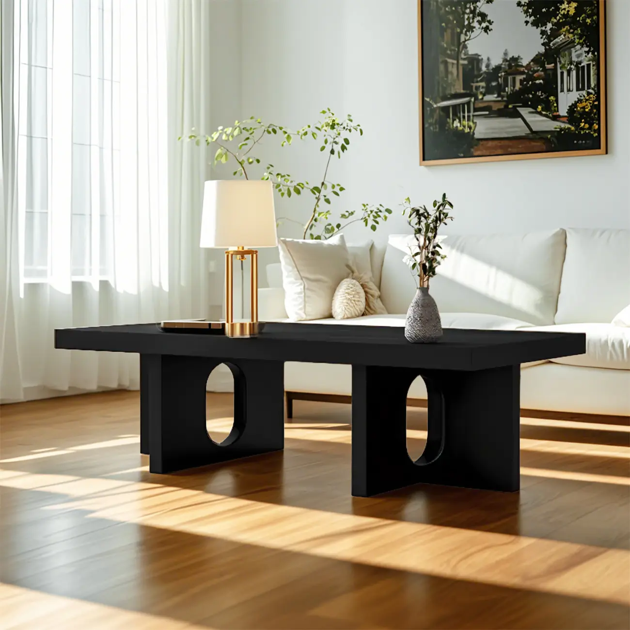 Minimalist Black Wood Rectangular Coffee Table for Living Room Image - 2 | homeyfad