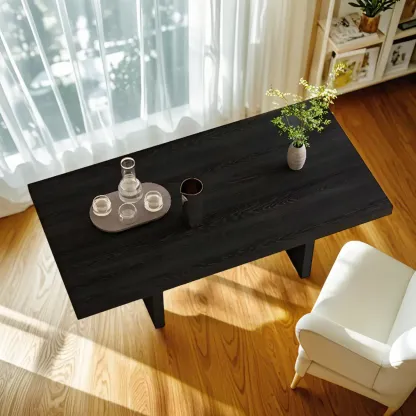Minimalist Black Wood Rectangular Coffee Table for Living Room Image - 3