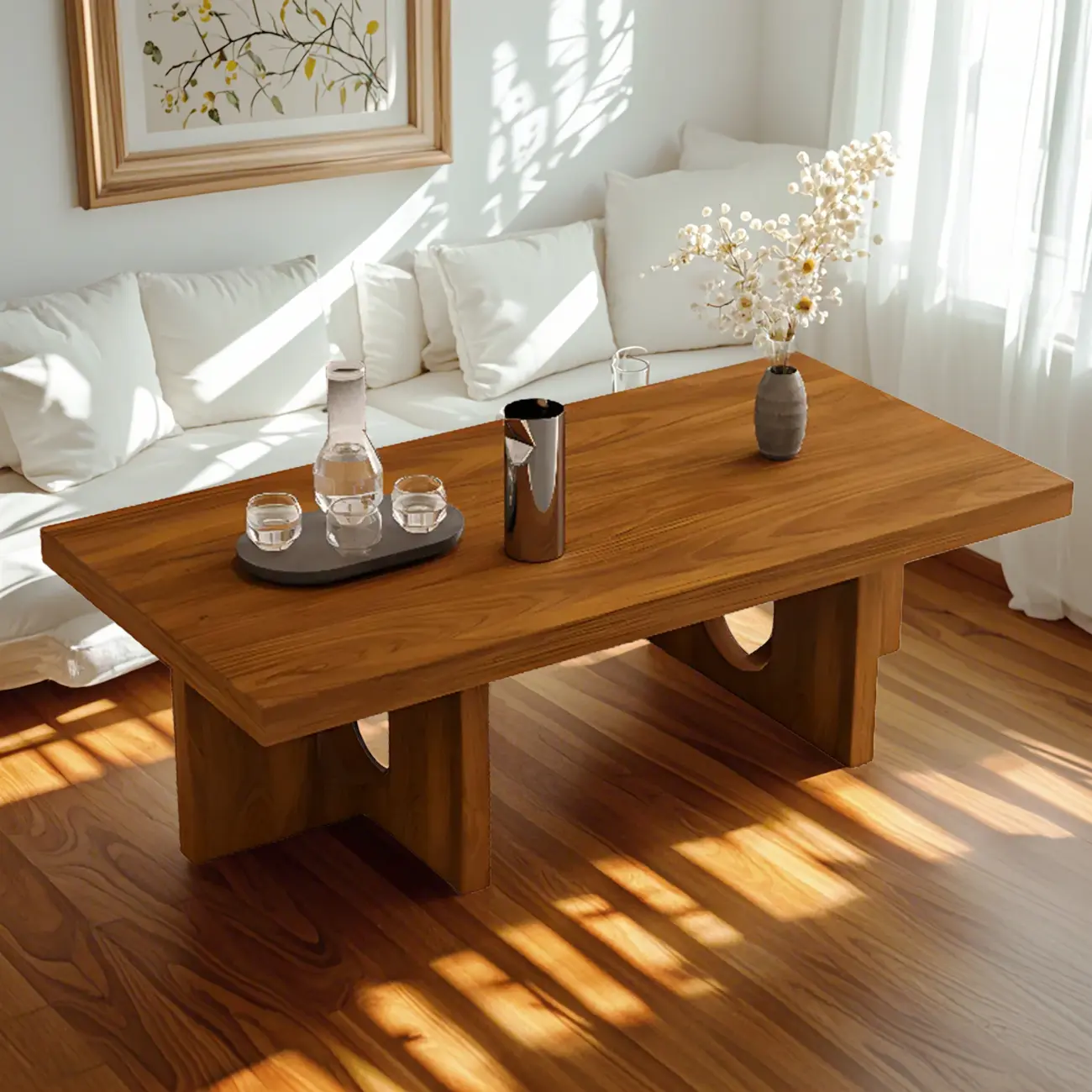 Minimalist Black Wood Rectangular Coffee Table for Living Room Image - 4 | homeyfad