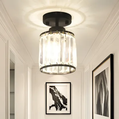 Elegant Clear Crystal Drum Semi Flush Ceiling Light Image - 1