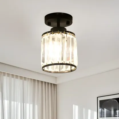 Elegant Clear Crystal Drum Semi Flush Ceiling Light Image - 2