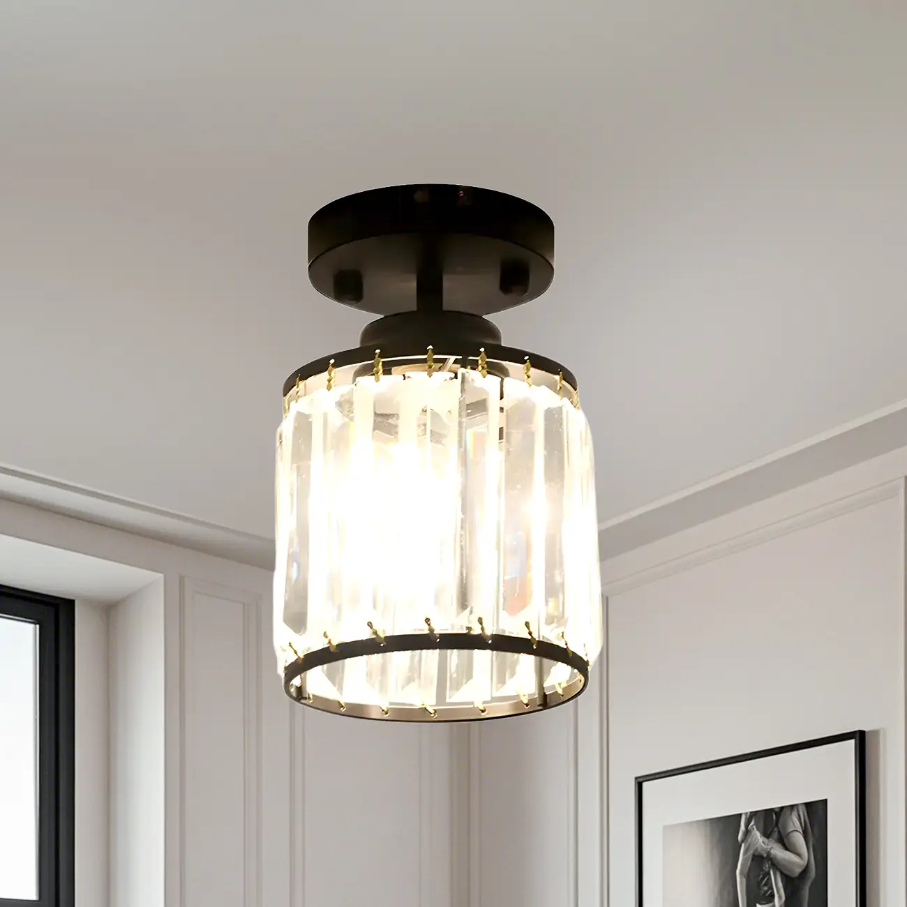 Elegant Clear Crystal Drum Semi Flush Ceiling Light Image - 3 | homeyfad