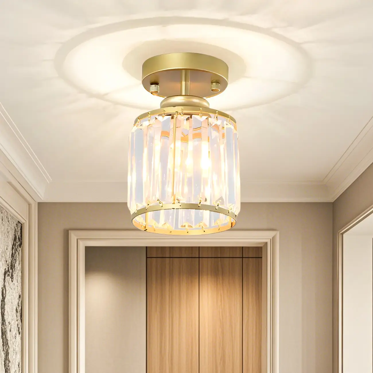Elegant Clear Crystal Drum Semi Flush Ceiling Light Image - 6 | homeyfad