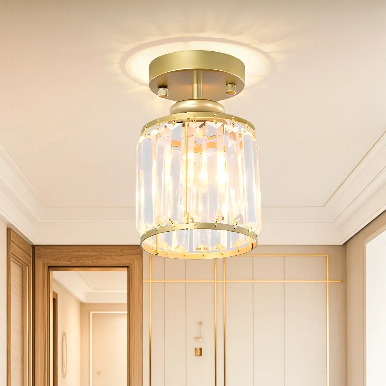 Elegant Clear Crystal Drum Semi Flush Ceiling Light Image - 5 | homeyfad