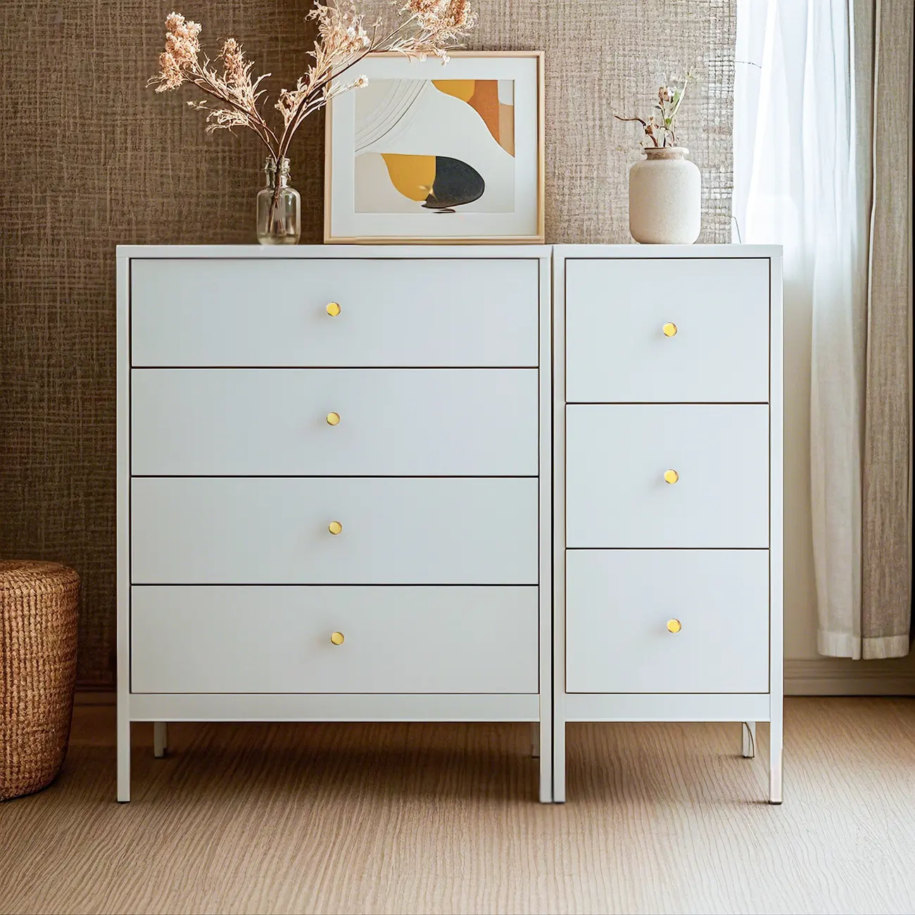 Traditional Steel Gloss Surface Double Dresser for Bedroom Image - 3 | homeyfad