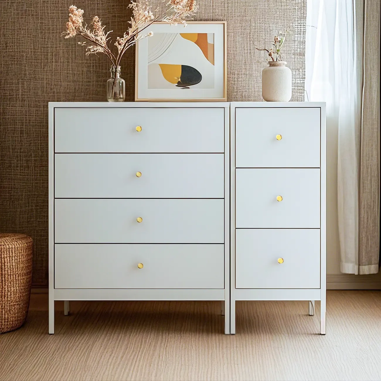 Traditional Steel Gloss Surface Double Dresser for Bedroom Image - 3