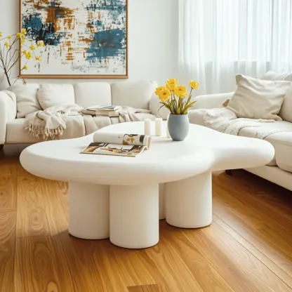 Modern White Irregular Coffee Table with Minimalist Design Image - 2