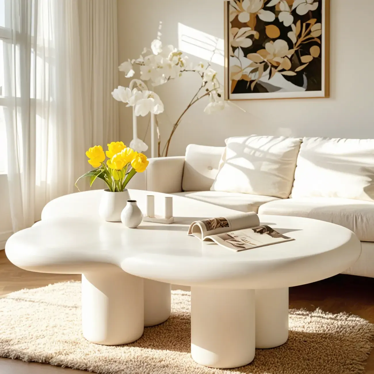 Modern White Irregular Coffee Table with Minimalist Design Image - 3