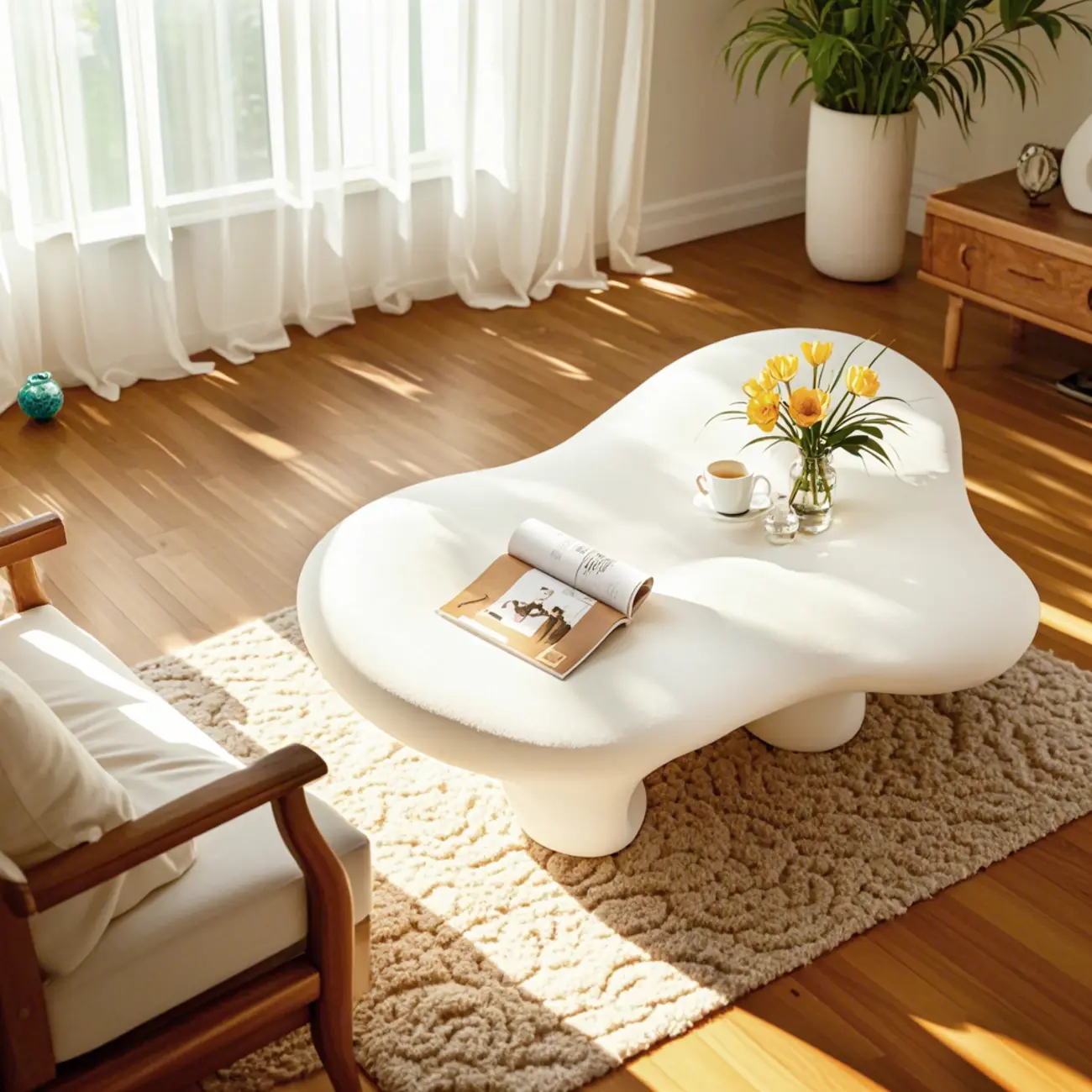 Modern White Irregular Coffee Table with Minimalist Design Image - 4 | homeyfad