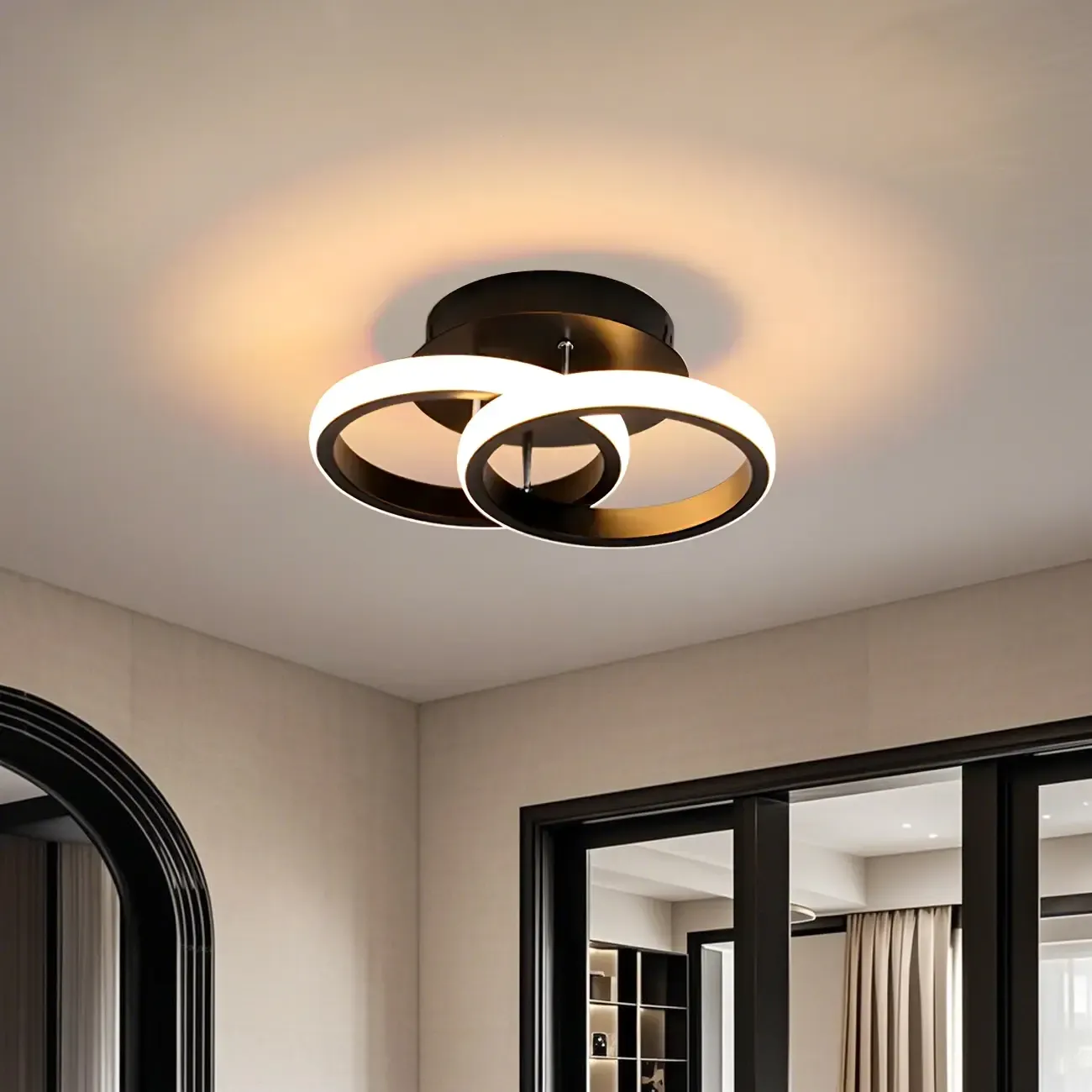 Black Geometric Metal LED Semi Flush Mount Ceiling Light Image - 4